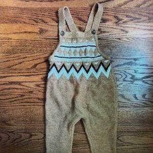 Kids Tan Knit Overalls with Fair Isle Yoke
